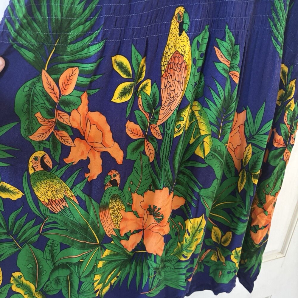 Hawaiian Dress Womens One Size Sleeveless Smocked Tropical Colorful Resort Birds - Picture 3 of 10